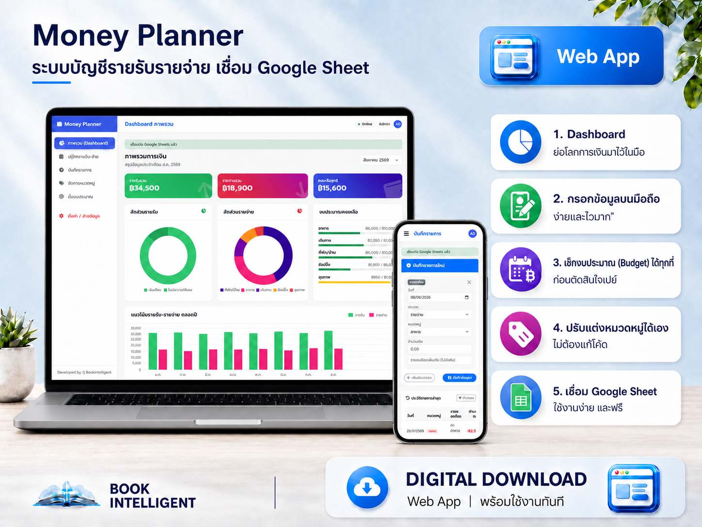 Web App ระบบบัญชีรายรับรายจ่าย เชื่อม Google Sheet